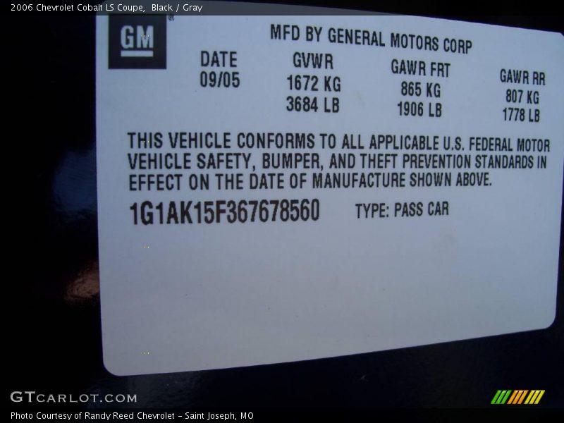 Black / Gray 2006 Chevrolet Cobalt LS Coupe