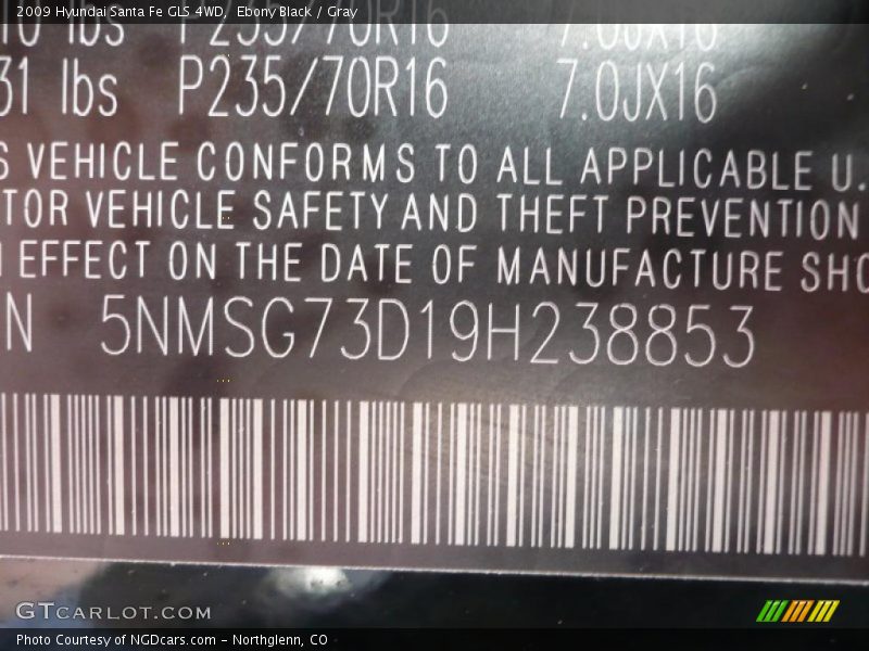 Ebony Black / Gray 2009 Hyundai Santa Fe GLS 4WD