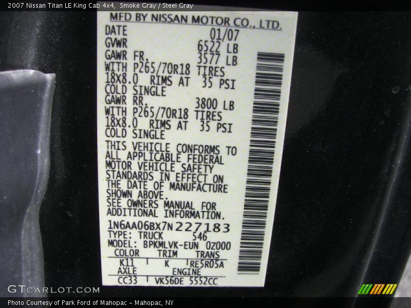 Smoke Gray / Steel Gray 2007 Nissan Titan LE King Cab 4x4