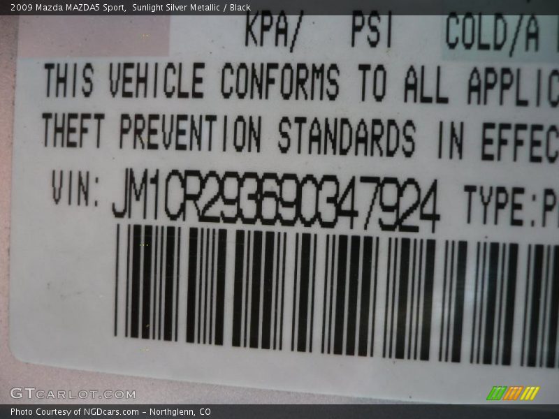Sunlight Silver Metallic / Black 2009 Mazda MAZDA5 Sport
