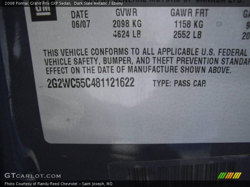 Dark Slate Metallic / Ebony 2008 Pontiac Grand Prix GXP Sedan