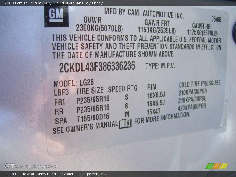 Liquid Silver Metallic / Ebony 2008 Pontiac Torrent AWD