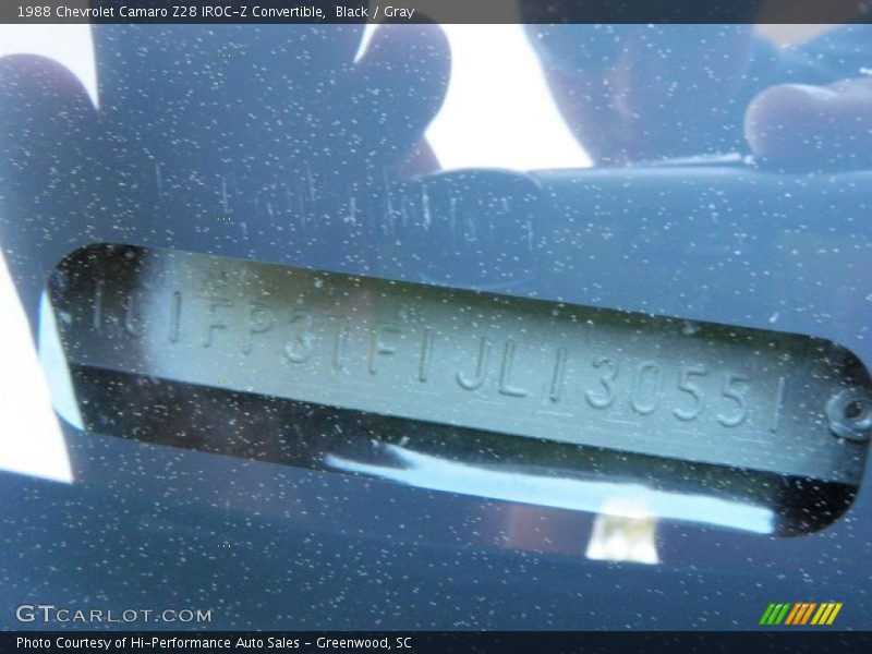 Black / Gray 1988 Chevrolet Camaro Z28 IROC-Z Convertible