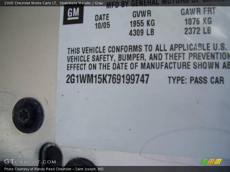 Silverstone Metallic / Gray 2006 Chevrolet Monte Carlo LT