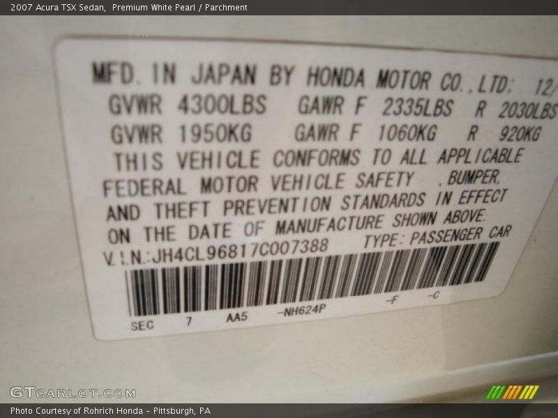 Premium White Pearl / Parchment 2007 Acura TSX Sedan