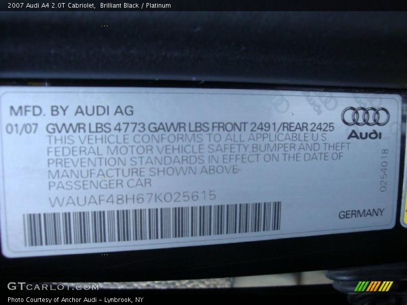 Brilliant Black / Platinum 2007 Audi A4 2.0T Cabriolet