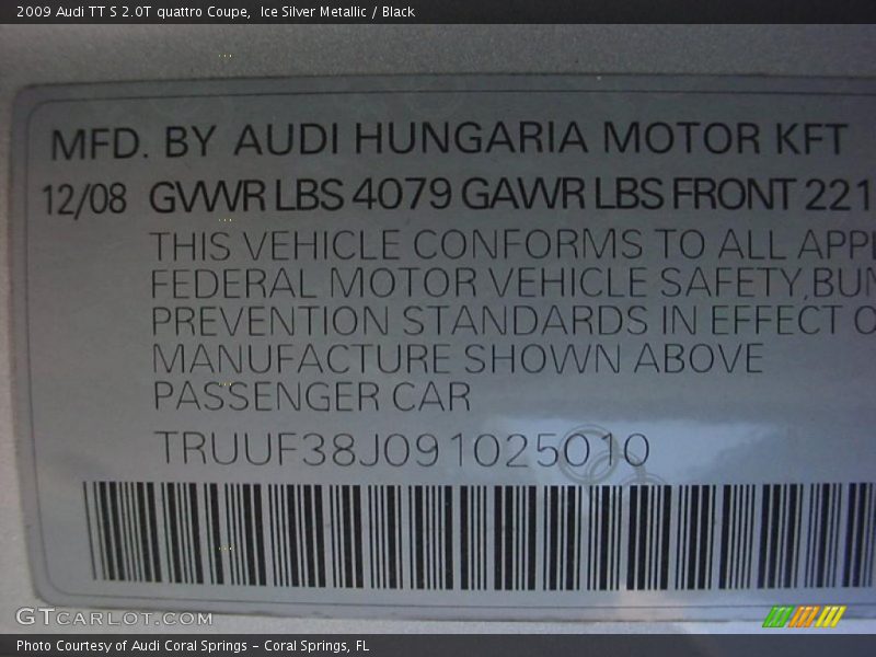 Ice Silver Metallic / Black 2009 Audi TT S 2.0T quattro Coupe