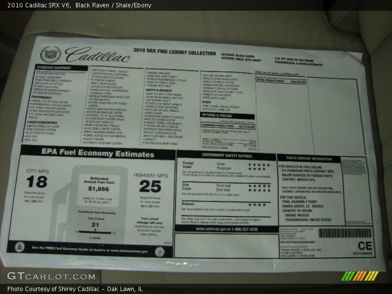 Black Raven / Shale/Ebony 2010 Cadillac SRX V6