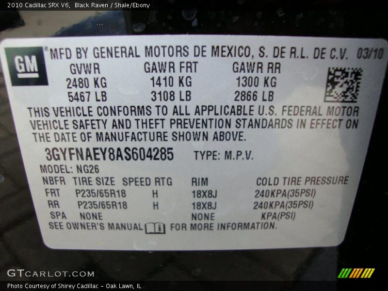 Black Raven / Shale/Ebony 2010 Cadillac SRX V6