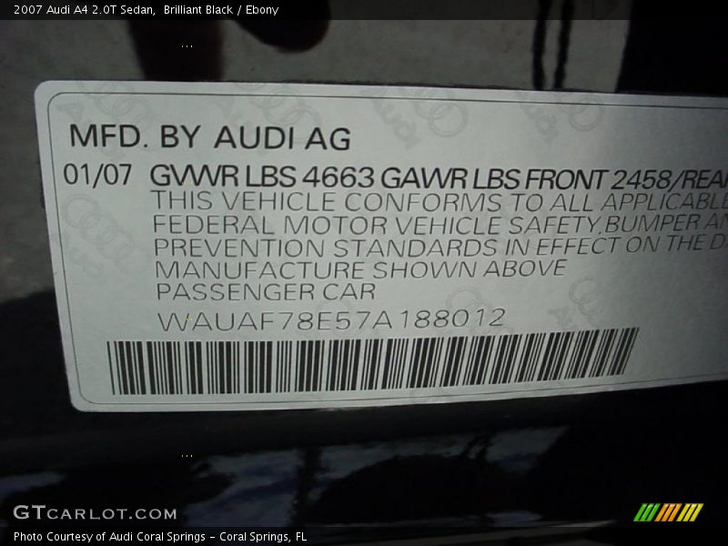 Brilliant Black / Ebony 2007 Audi A4 2.0T Sedan
