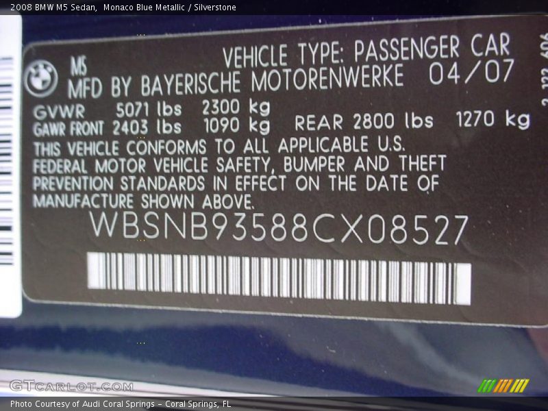 Monaco Blue Metallic / Silverstone 2008 BMW M5 Sedan
