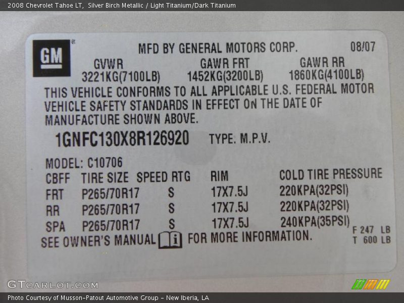 Silver Birch Metallic / Light Titanium/Dark Titanium 2008 Chevrolet Tahoe LT