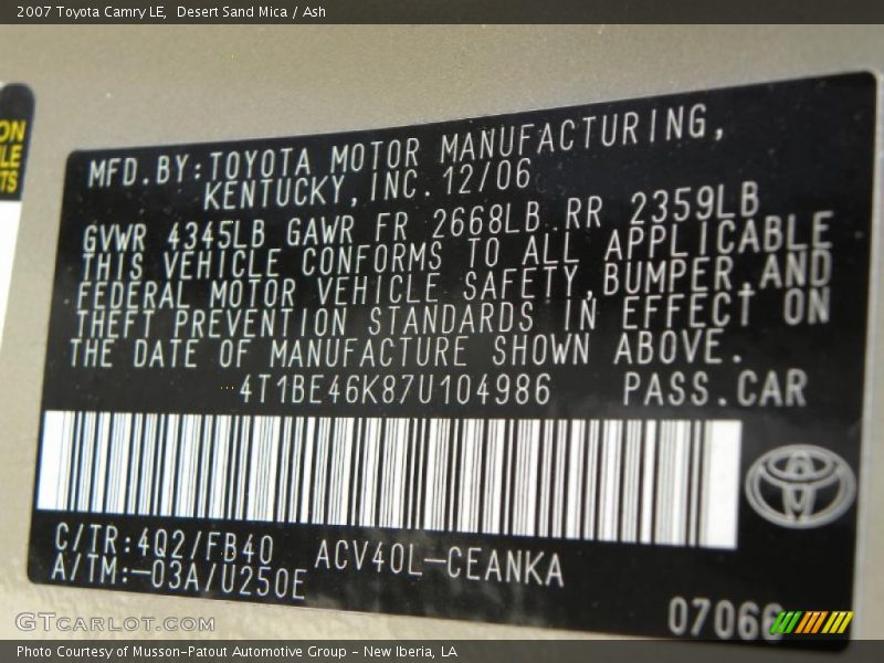 Desert Sand Mica / Ash 2007 Toyota Camry LE