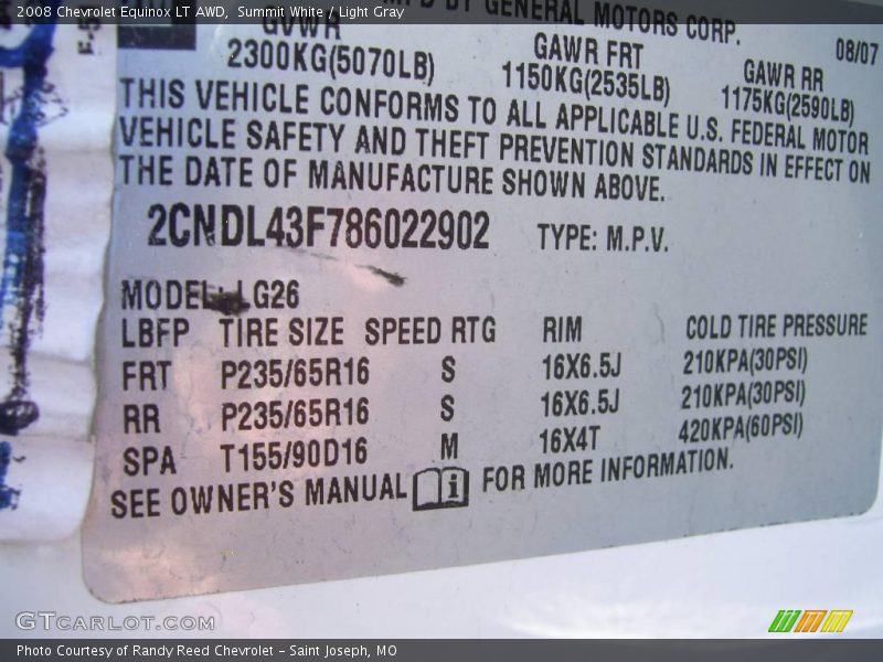 Summit White / Light Gray 2008 Chevrolet Equinox LT AWD