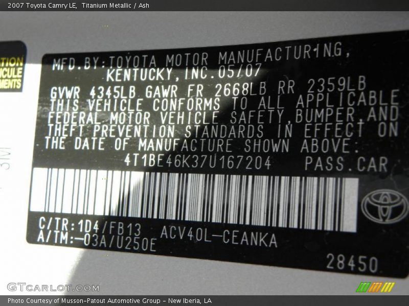 Titanium Metallic / Ash 2007 Toyota Camry LE