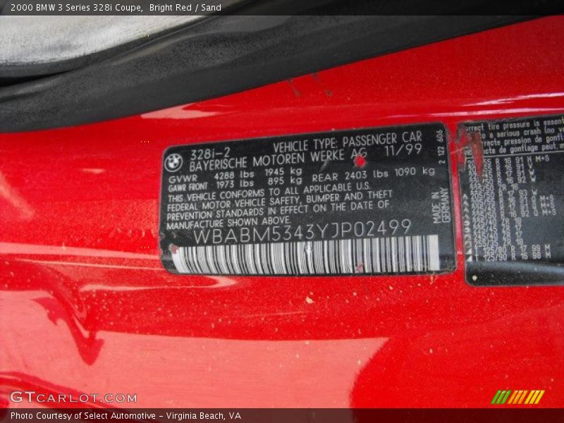Bright Red / Sand 2000 BMW 3 Series 328i Coupe