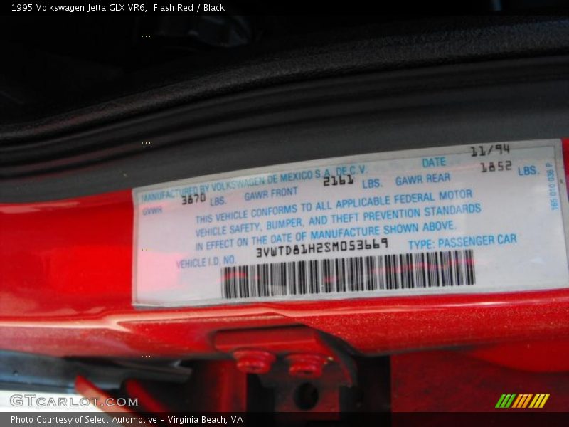 Flash Red / Black 1995 Volkswagen Jetta GLX VR6