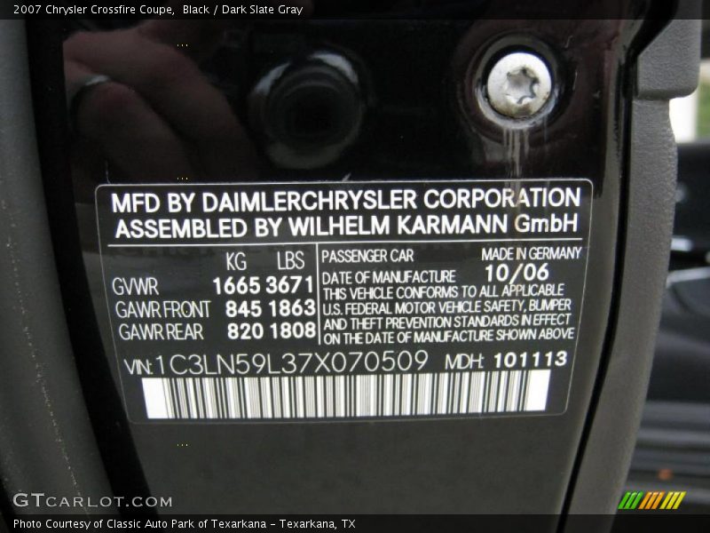 Black / Dark Slate Gray 2007 Chrysler Crossfire Coupe
