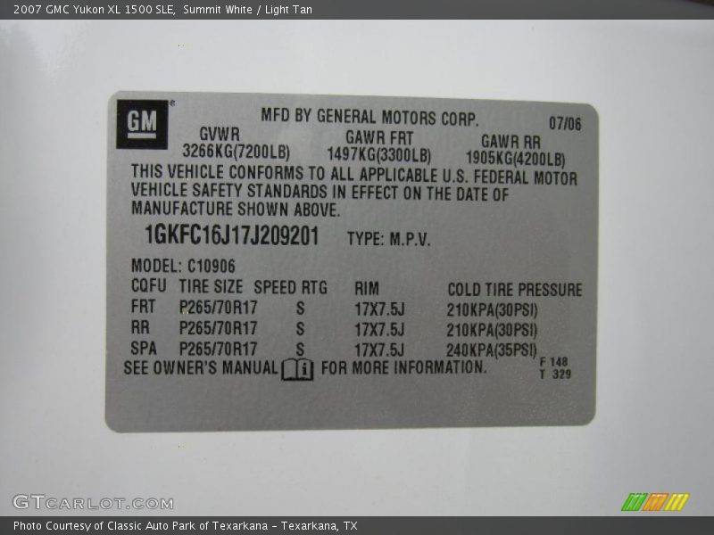 Summit White / Light Tan 2007 GMC Yukon XL 1500 SLE
