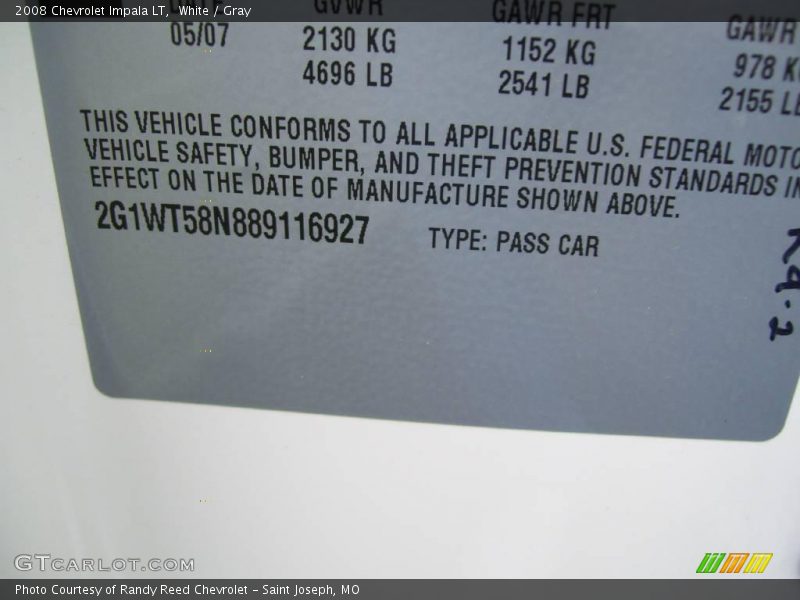 White / Gray 2008 Chevrolet Impala LT