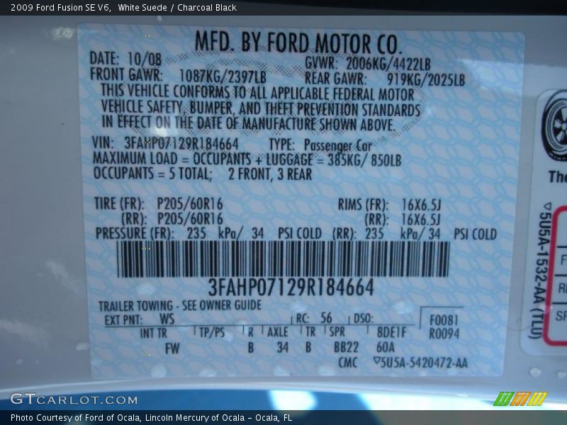 White Suede / Charcoal Black 2009 Ford Fusion SE V6