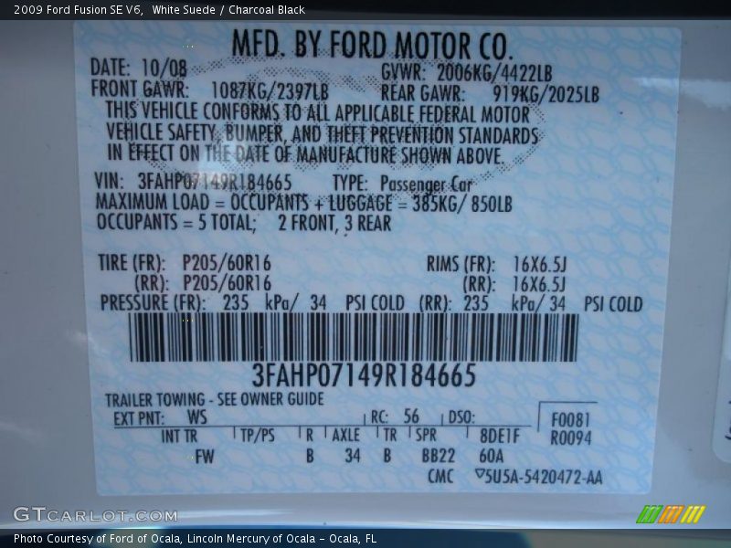 White Suede / Charcoal Black 2009 Ford Fusion SE V6