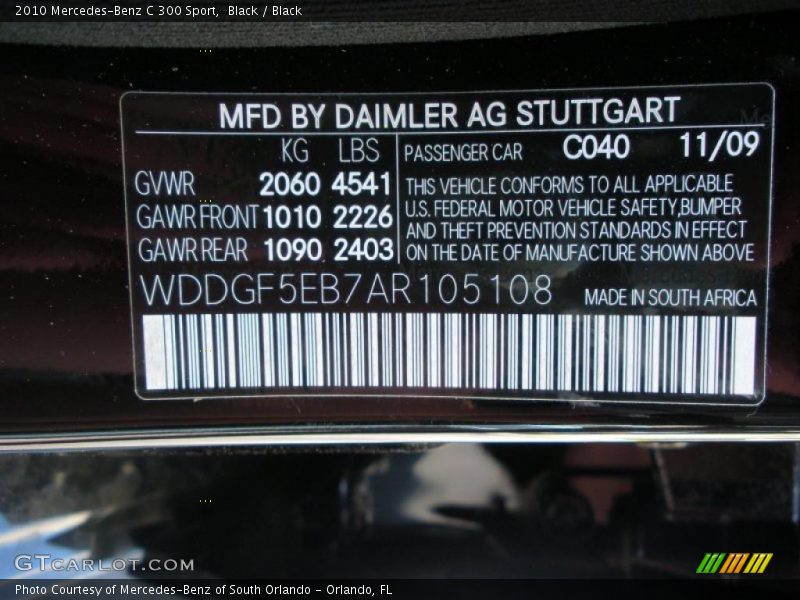 Black / Black 2010 Mercedes-Benz C 300 Sport