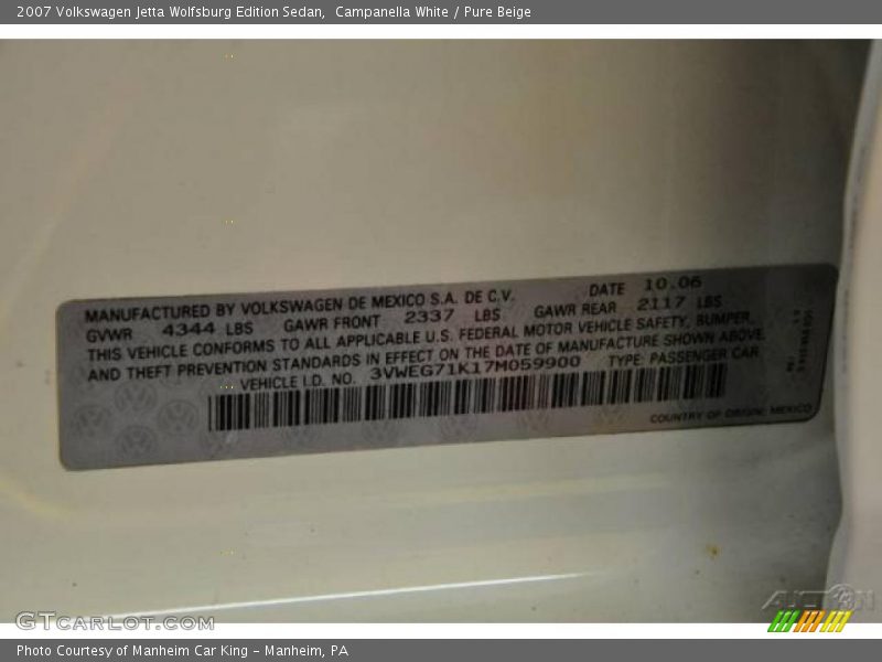 Campanella White / Pure Beige 2007 Volkswagen Jetta Wolfsburg Edition Sedan