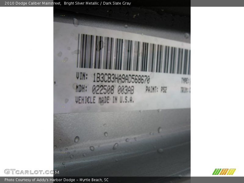 Bright Silver Metallic / Dark Slate Gray 2010 Dodge Caliber Mainstreet
