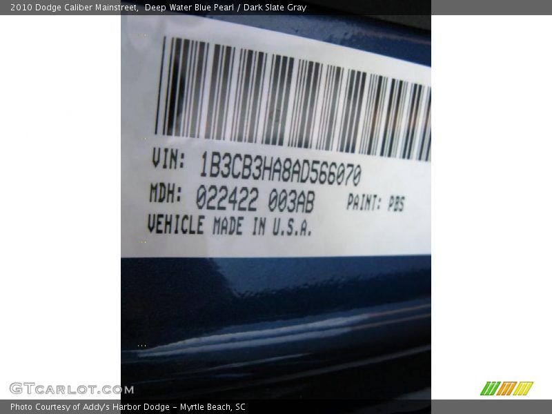 Deep Water Blue Pearl / Dark Slate Gray 2010 Dodge Caliber Mainstreet