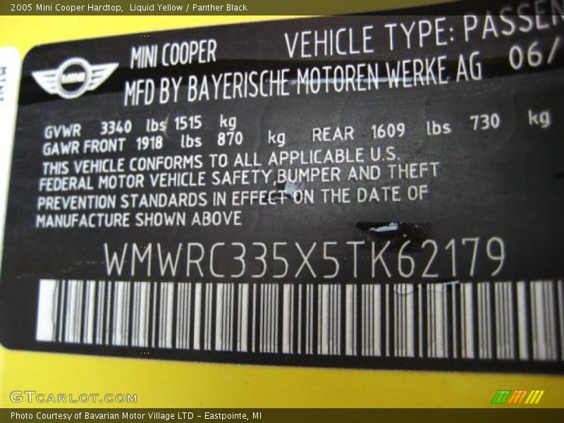 Liquid Yellow / Panther Black 2005 Mini Cooper Hardtop