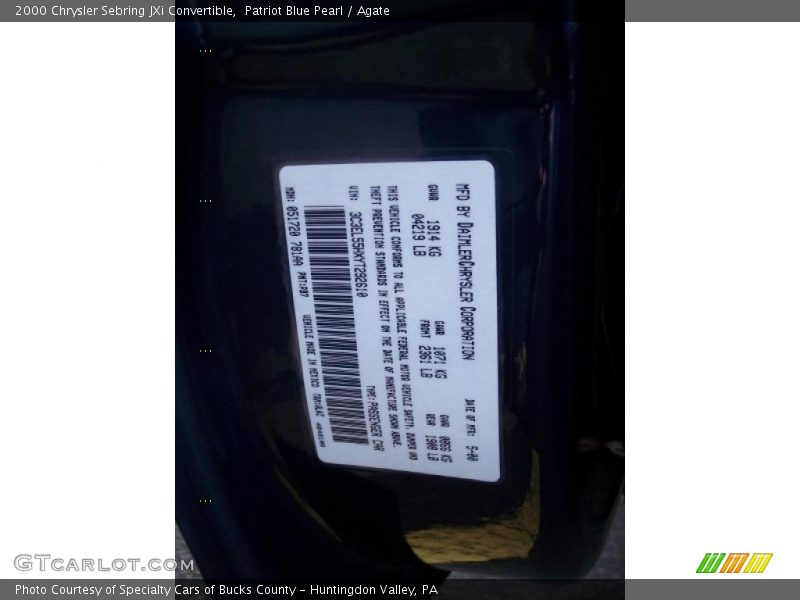Patriot Blue Pearl / Agate 2000 Chrysler Sebring JXi Convertible