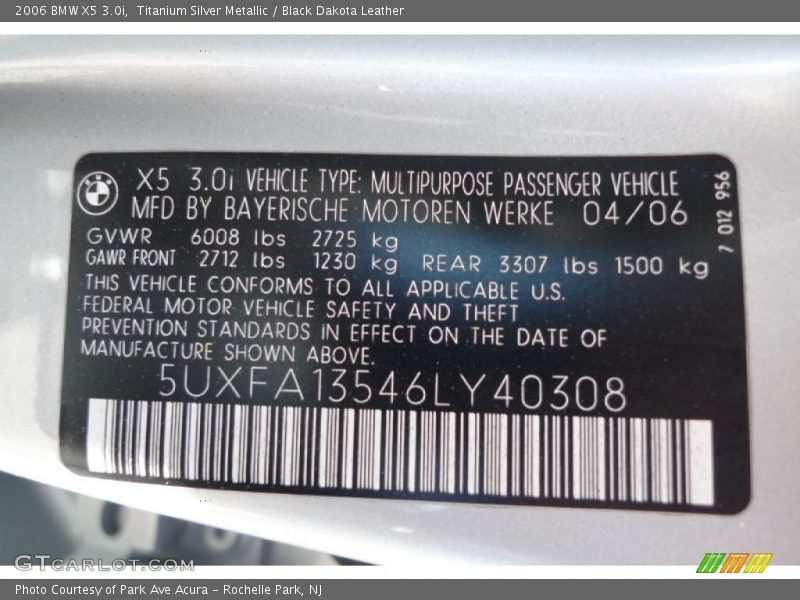 Titanium Silver Metallic / Black Dakota Leather 2006 BMW X5 3.0i