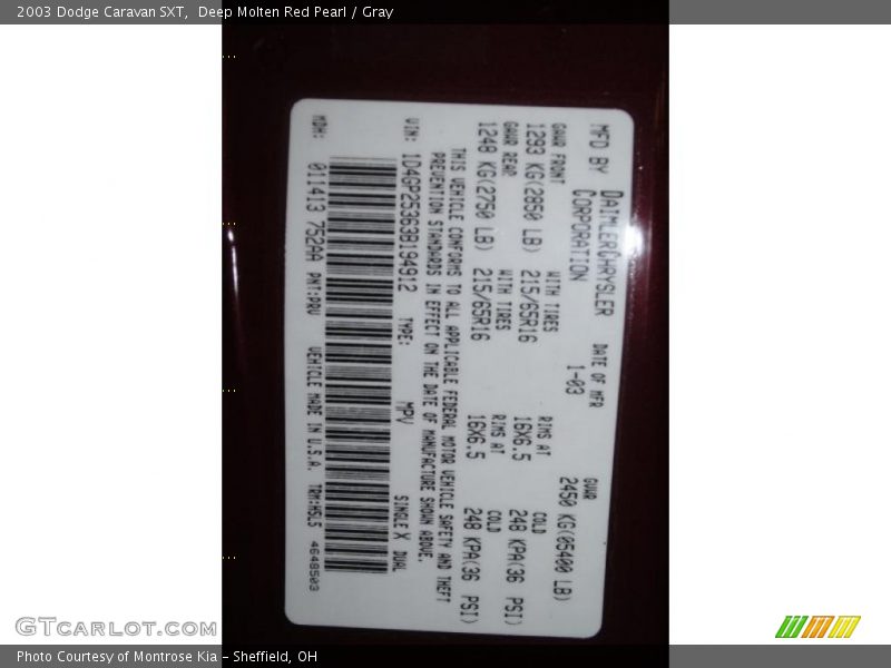 Deep Molten Red Pearl / Gray 2003 Dodge Caravan SXT