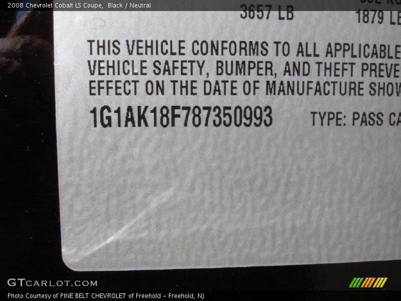 Black / Neutral 2008 Chevrolet Cobalt LS Coupe