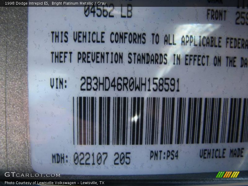Bright Platinum Metallic / Gray 1998 Dodge Intrepid ES