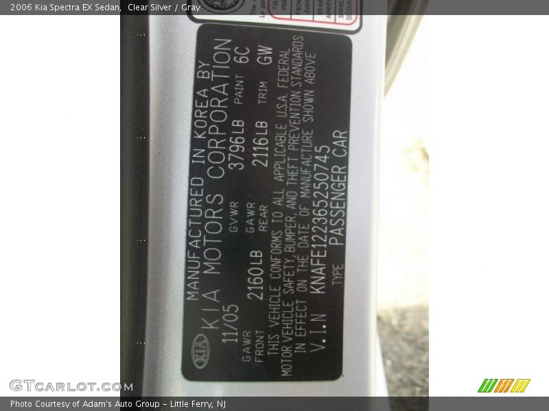 Clear Silver / Gray 2006 Kia Spectra EX Sedan