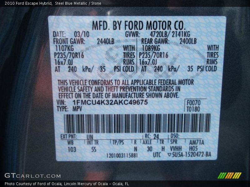 Steel Blue Metallic / Stone 2010 Ford Escape Hybrid