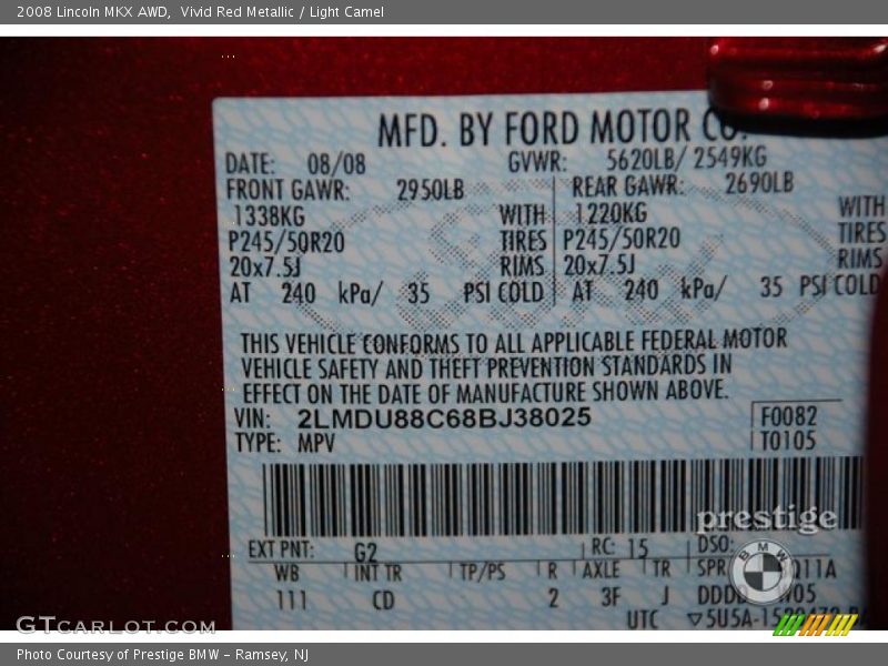 Vivid Red Metallic / Light Camel 2008 Lincoln MKX AWD