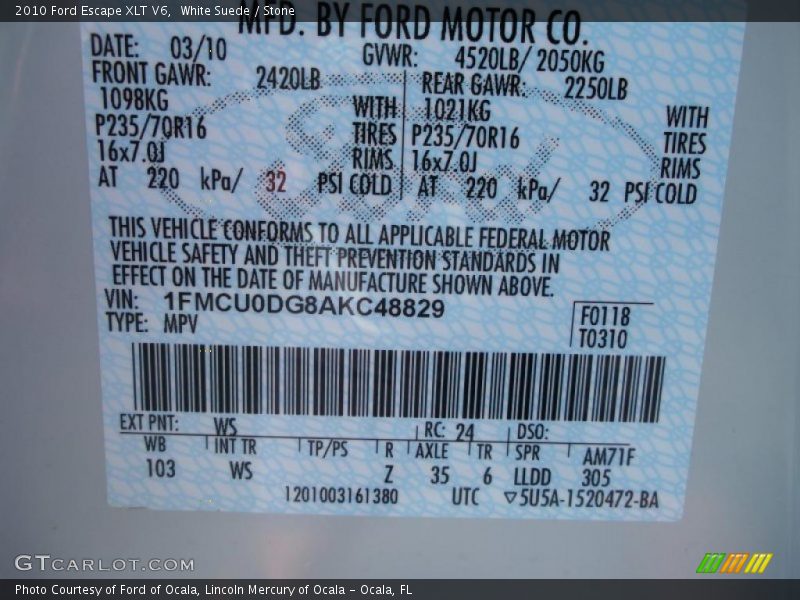 White Suede / Stone 2010 Ford Escape XLT V6