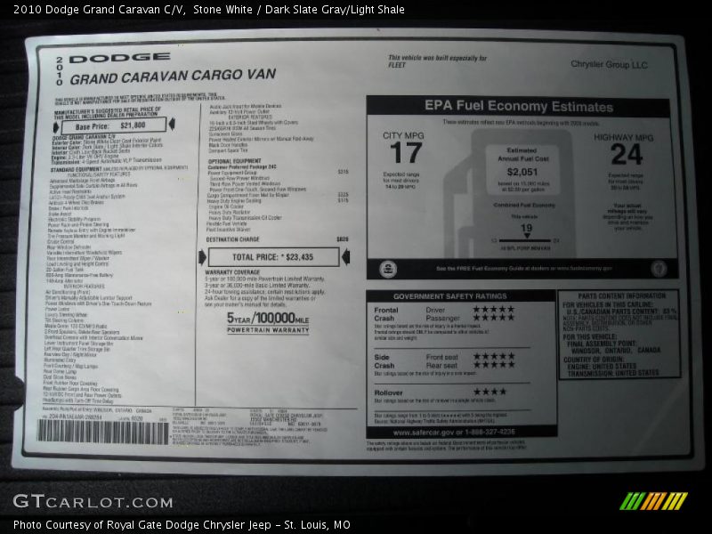 Stone White / Dark Slate Gray/Light Shale 2010 Dodge Grand Caravan C/V