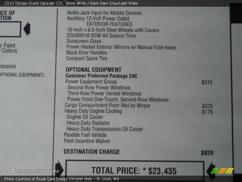 Stone White / Dark Slate Gray/Light Shale 2010 Dodge Grand Caravan C/V
