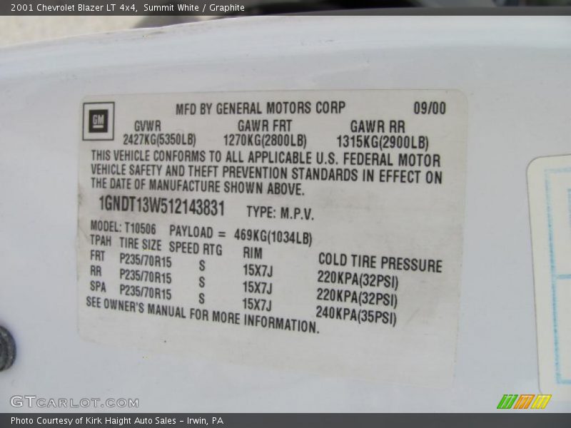 Summit White / Graphite 2001 Chevrolet Blazer LT 4x4