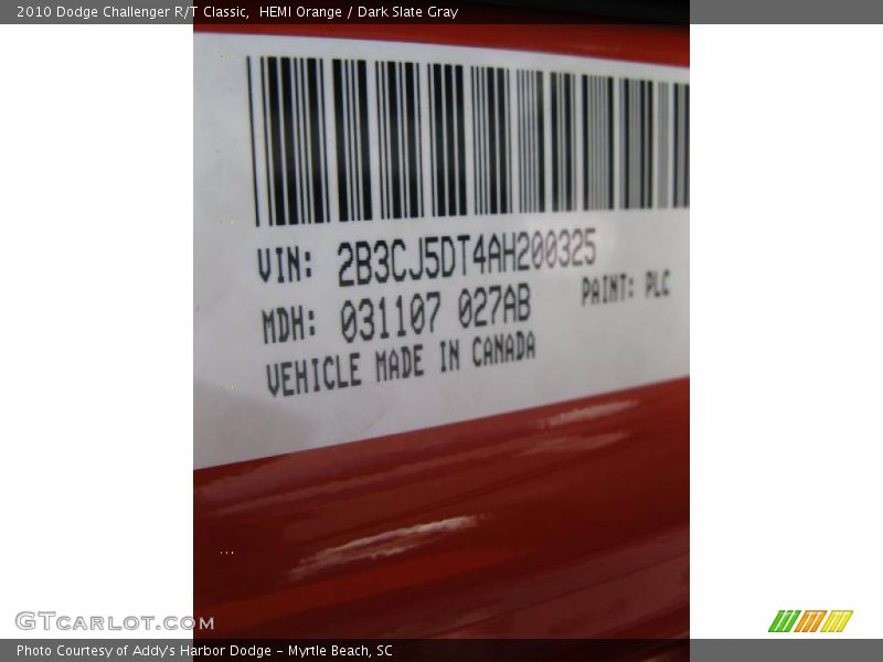 HEMI Orange / Dark Slate Gray 2010 Dodge Challenger R/T Classic