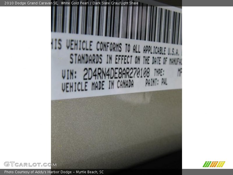 White Gold Pearl / Dark Slate Gray/Light Shale 2010 Dodge Grand Caravan SE
