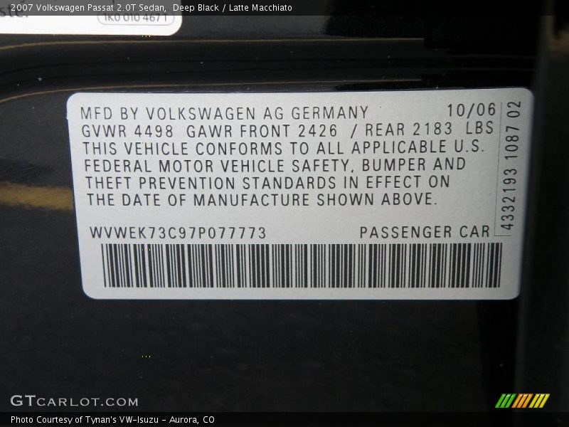 Deep Black / Latte Macchiato 2007 Volkswagen Passat 2.0T Sedan