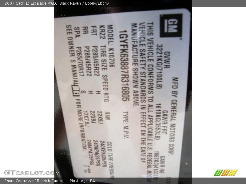Black Raven / Ebony/Ebony 2007 Cadillac Escalade AWD