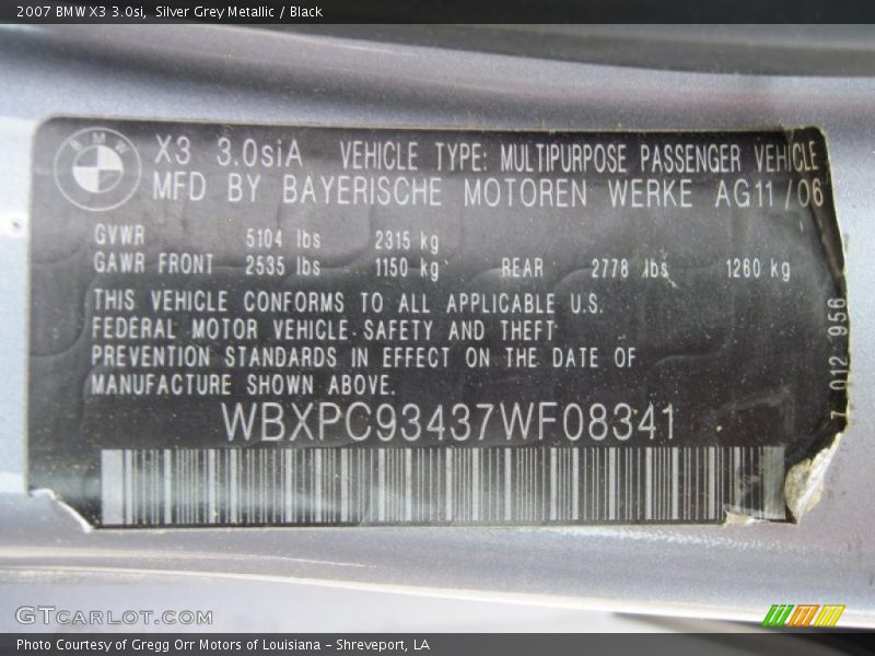 Silver Grey Metallic / Black 2007 BMW X3 3.0si