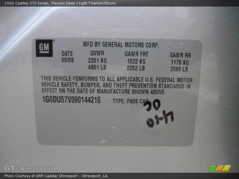 Radiant Silver / Light Titanium/Ebony 2009 Cadillac CTS Sedan