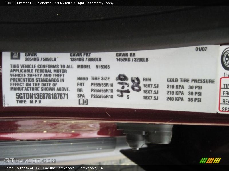 Sonoma Red Metallic / Light Cashmere/Ebony 2007 Hummer H3